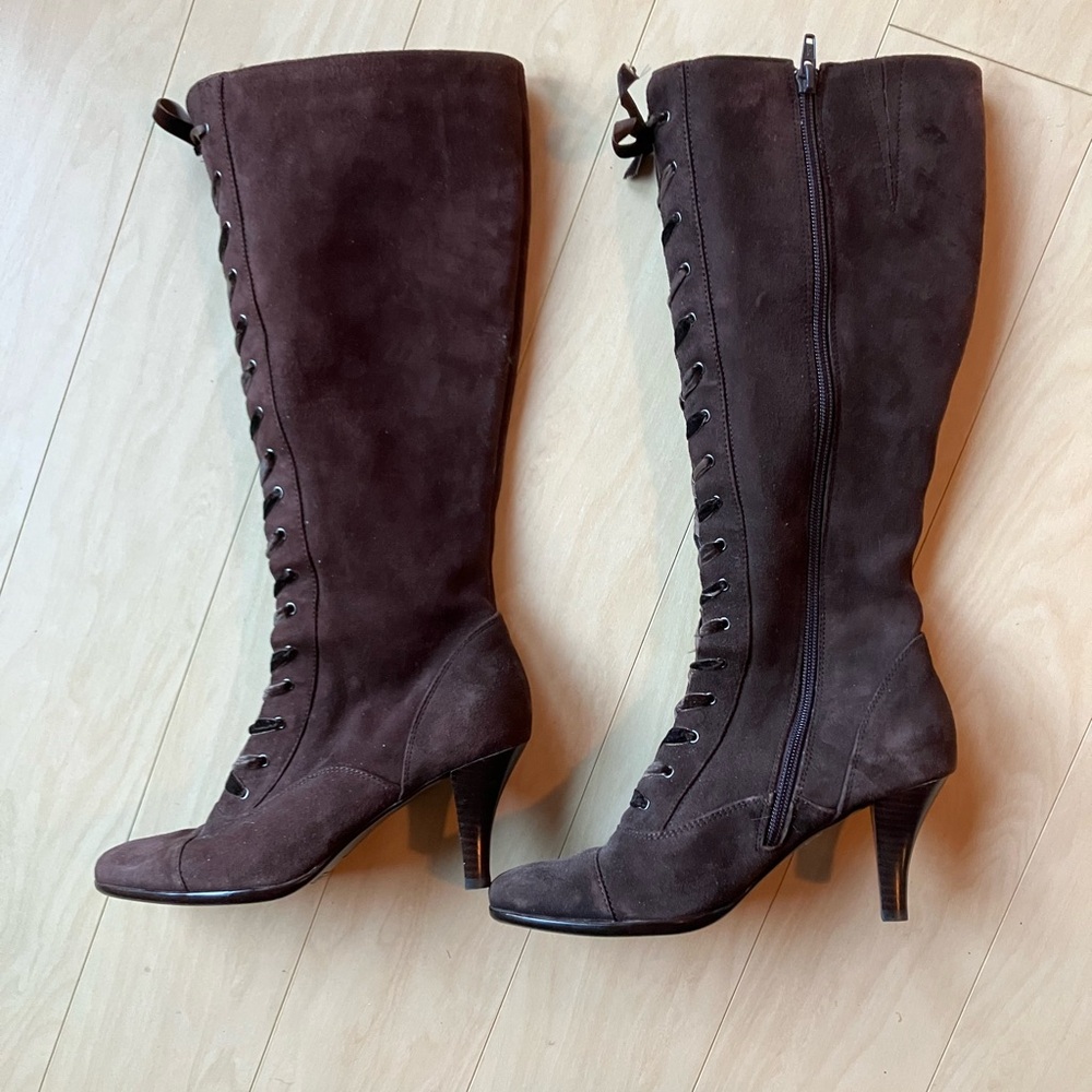 AEROSOLES Dark Brown Suede Heeled Boots